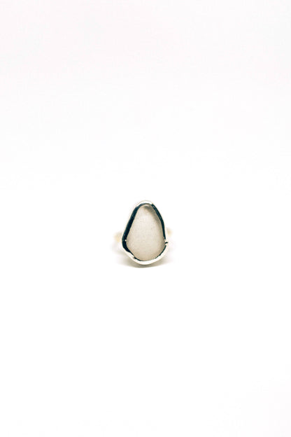 White Sea Glass Ring 925 Silver / 7
