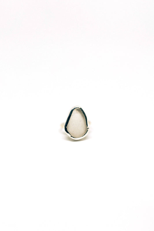 White Sea Glass Ring 925 Silver / 7