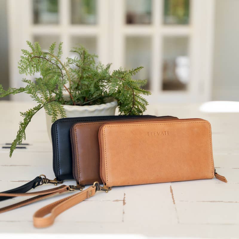Leather Zipper Wallet: Black