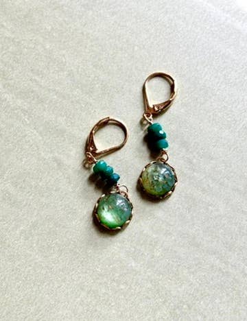 Emerald & Vintage Glass Earrings | GF