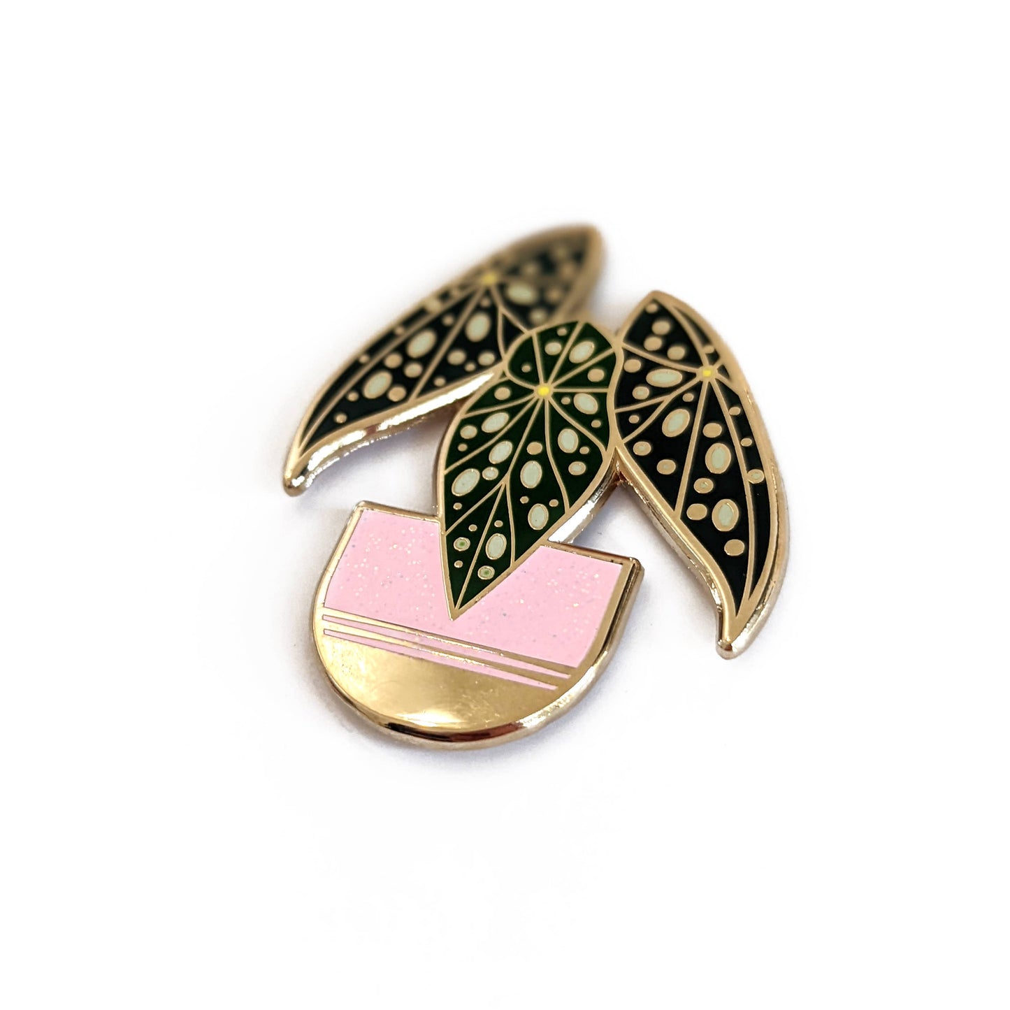 Pink Polka Dot Begonia Hard Enamel Pin with Glitter