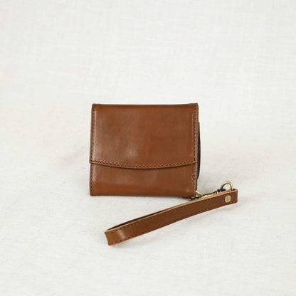 Leather Wallet Wristlet: Camel