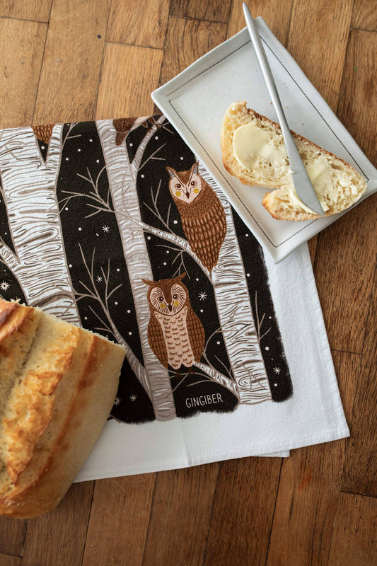 Owl & Woodland Tea Towel