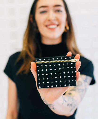 Navy Cross-Stitch Coin Purse