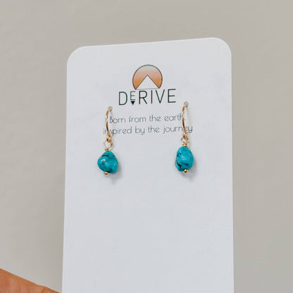 Mini Turquoise Nugget Drop Earrings: 14k Gold Fill