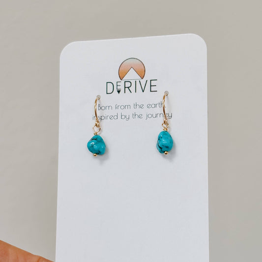 Mini Turquoise Nugget Drop Earrings: Sterling Silver