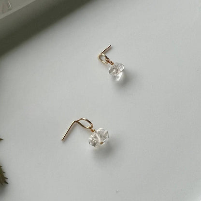 Raw Herkimer Diamond Stud: 14k Gold