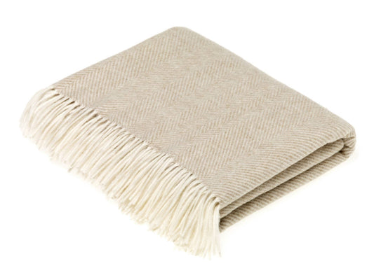 Oatmeal Herringbone Merino Lambs Wool Throw