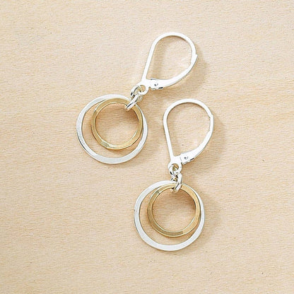 Glow Earrings - silver & gold hammered circles