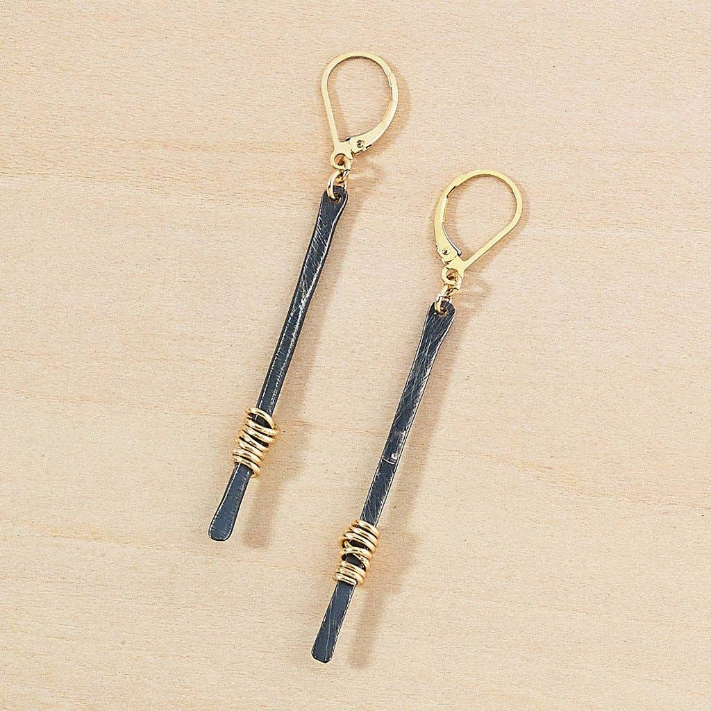 Oxidized Sterling Bar Gold Handmade Earrings