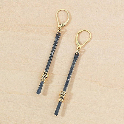 Oxidized Sterling Bar Gold Handmade Earrings
