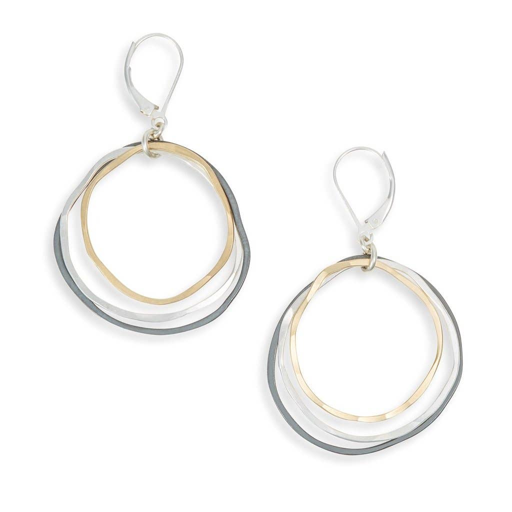 Caldera Earrings Mixed Metal Hammered Circles