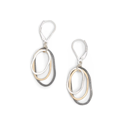 Mixed Oval Earrings Hammered Sterling Gold Black