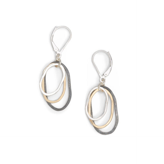Mixed Oval Earrings Hammered Sterling Gold Black