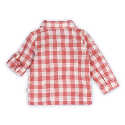 Arden Gingham Baby Shirt & Cord Pant (Organic Cotton): Cranberry Rust