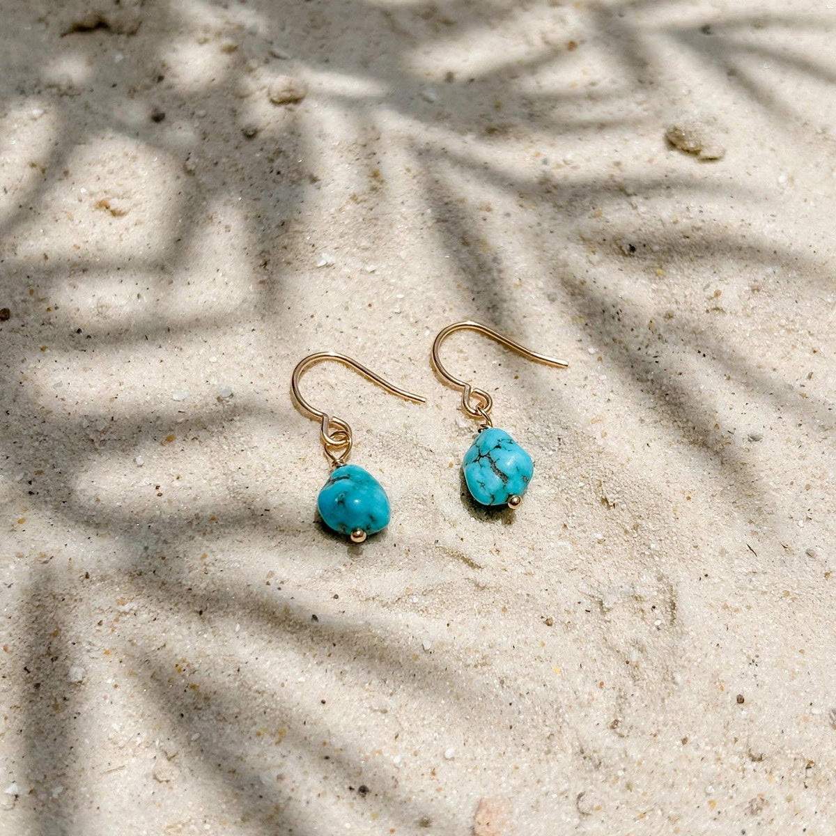 Mini Turquoise Nugget Drop Earrings: 14k Gold Fill