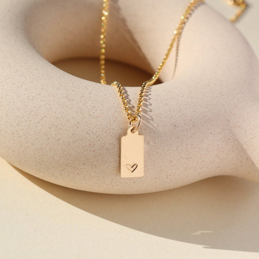 Mini Tag Necklace with Heart : 14k Gold Fill / 18"