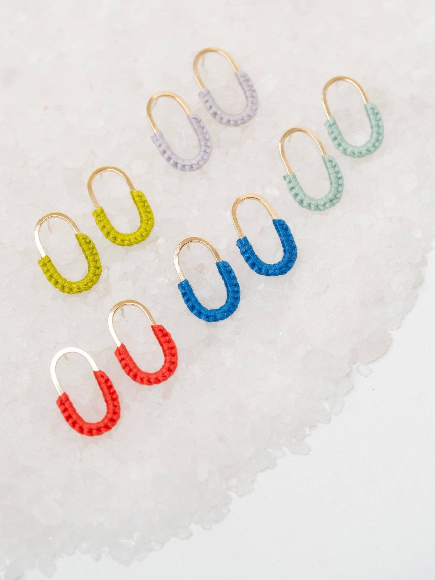 Mini Macramé Link Earrings: Pool
