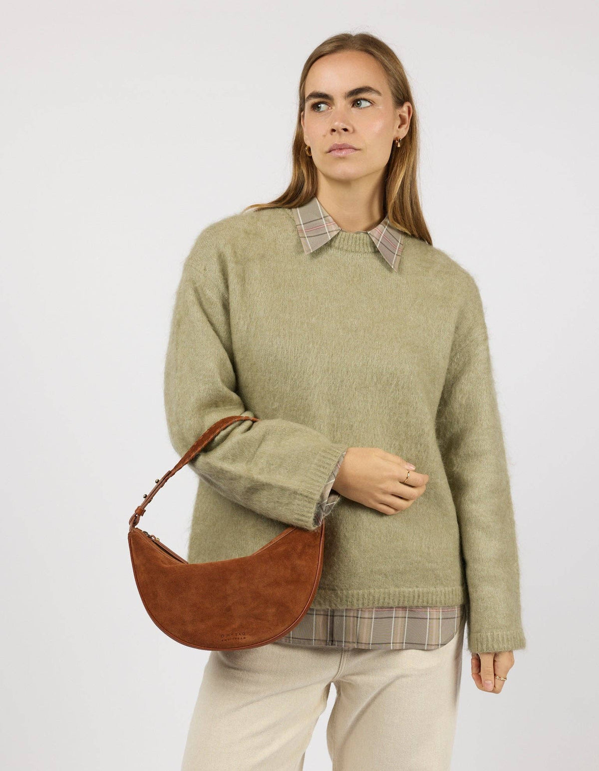 O My Bag - Leo Midi Shoulder Strap - Cognac Suède with Classic Leather: Cognac / Suede / Small