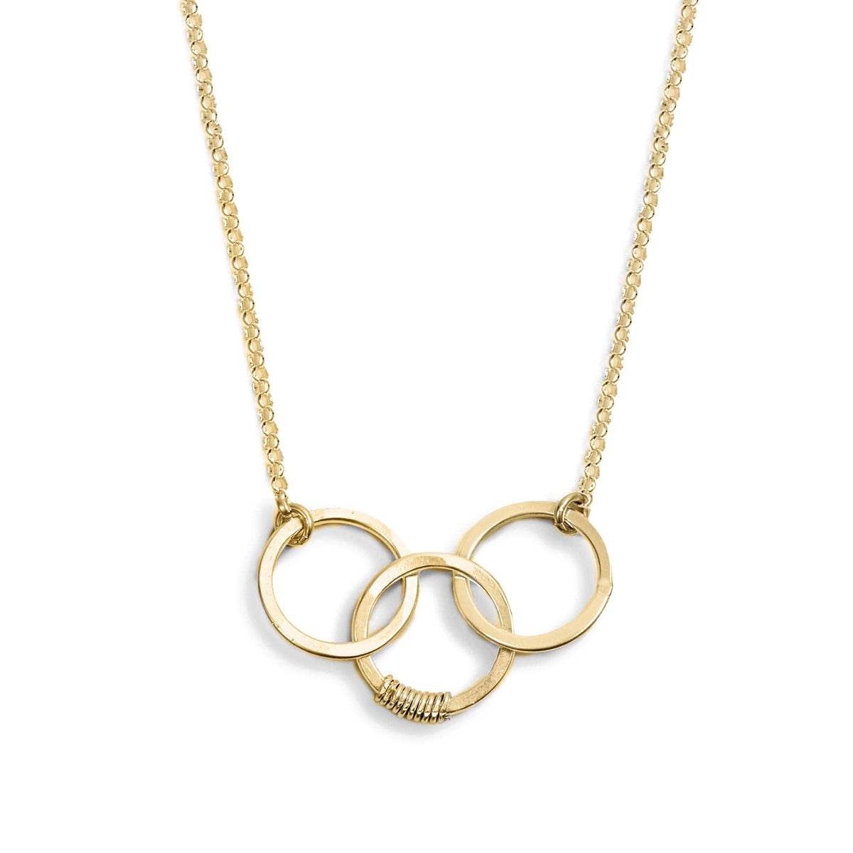 Cartwheel Necklace - three circle hammered pendant: Gold filled / 18"
