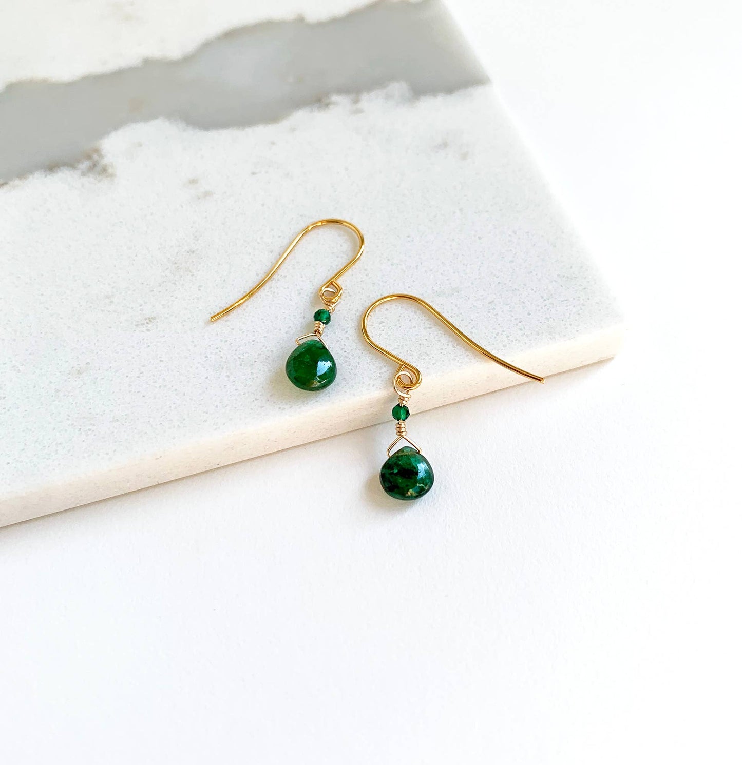 Petite Emerald Earrings: Gold Filled