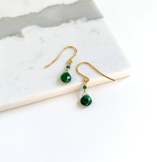 Petite Emerald Earrings: Gold Filled