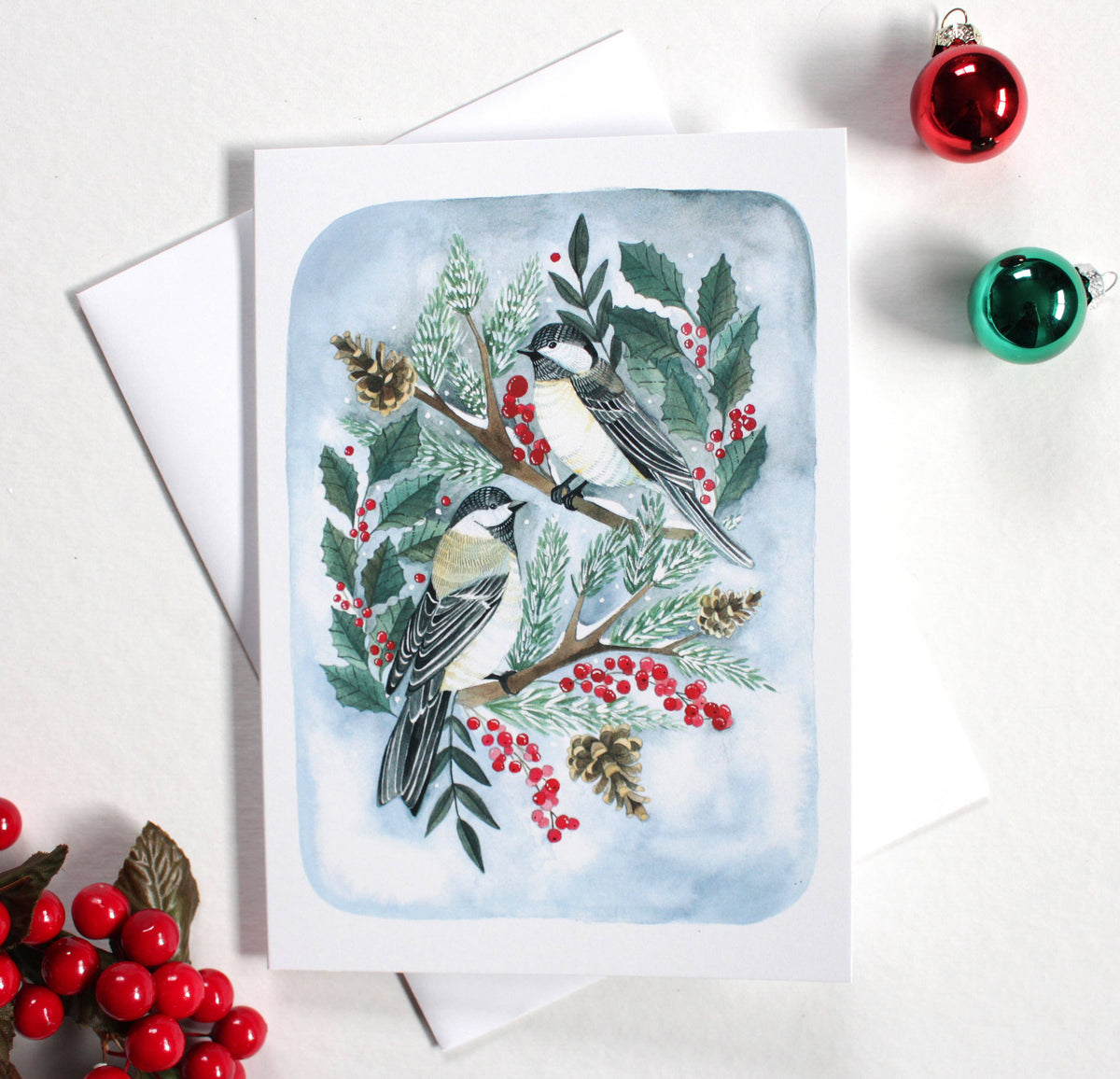 michele maule - Holiday Card- Two Christmas Chickadees
