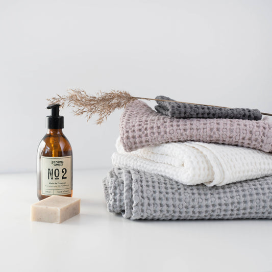 Linen & Cotton Waffle Towels Light Grey