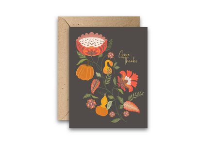 Pumpkin Garden Give Thanks Gold Foil Greeting Card