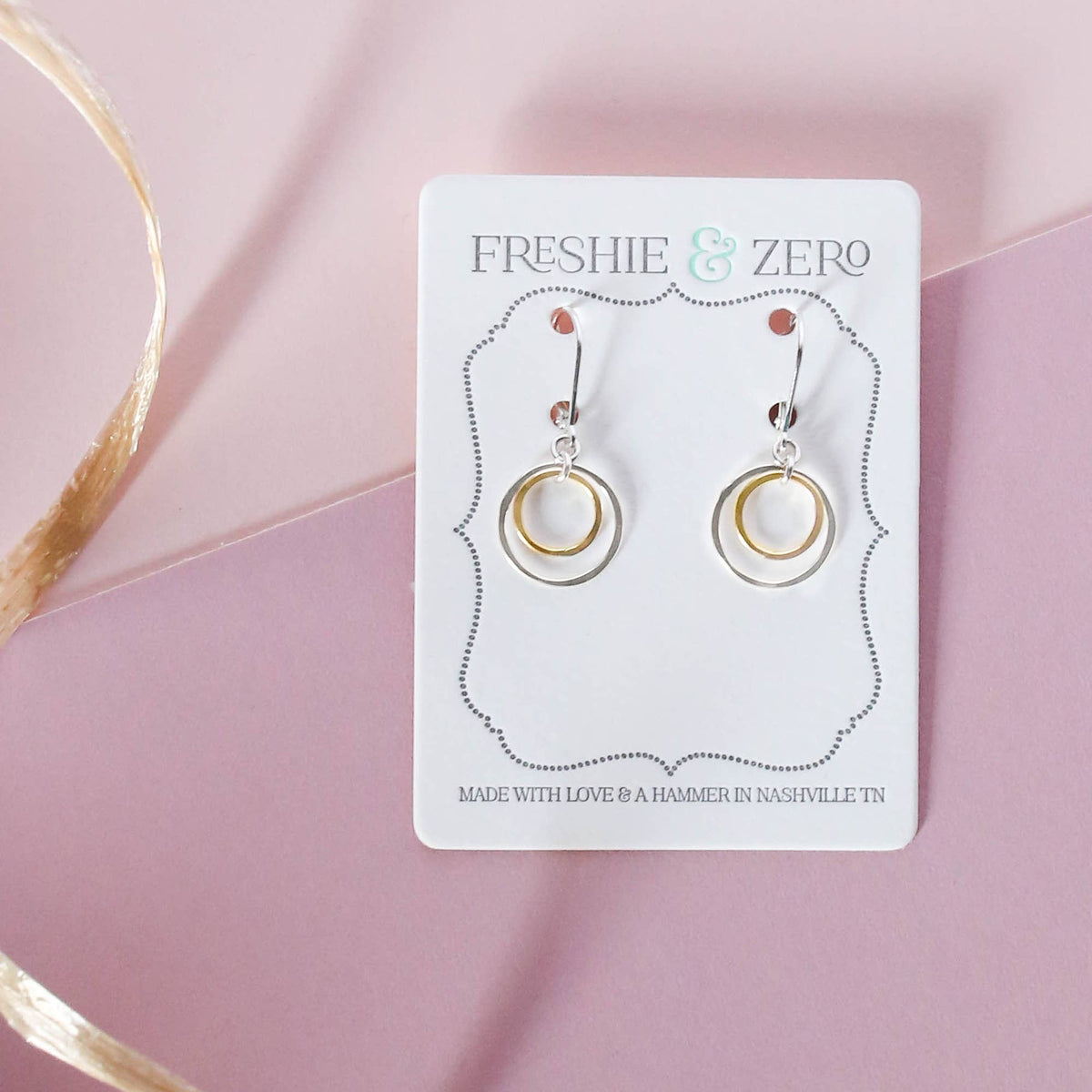 Glow Earrings - silver & gold hammered circles