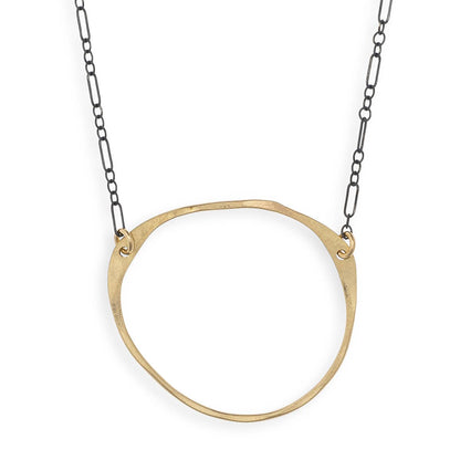 Antique Stone Hammered Gold Oval Black Chain Necklace: 18"