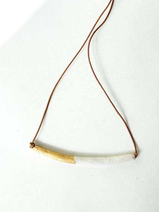 Curve Necklace: White Porcelain/Leather Cord