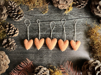 Felted Wool Mini Heart Ornament: Paintbrush Red