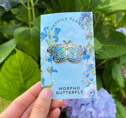 Cute morpho butterfly enamel pin by happily plants - shop small gift ideas on poppy & hawk in camas, wa