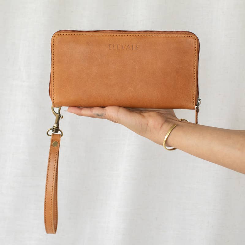 Leather Zipper Wallet: Black