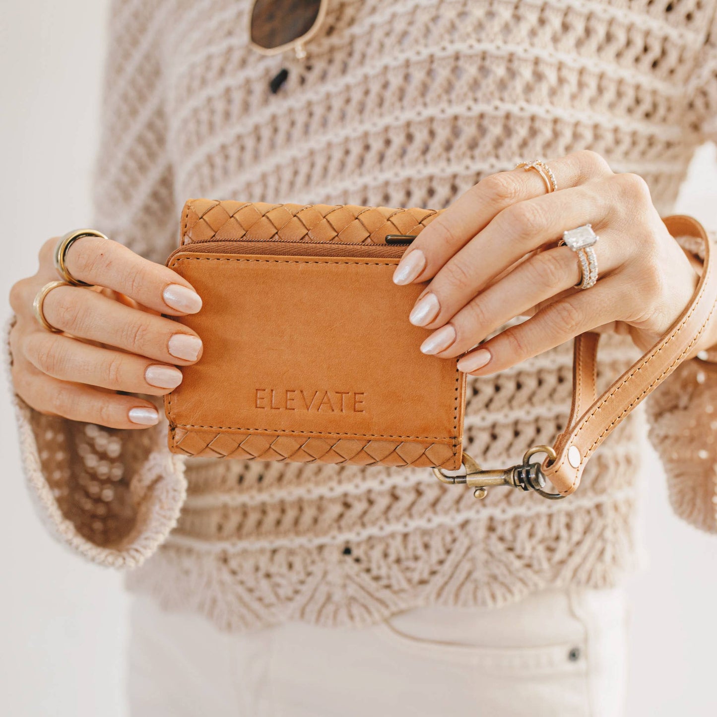 Woven Leather Wallet: Camel