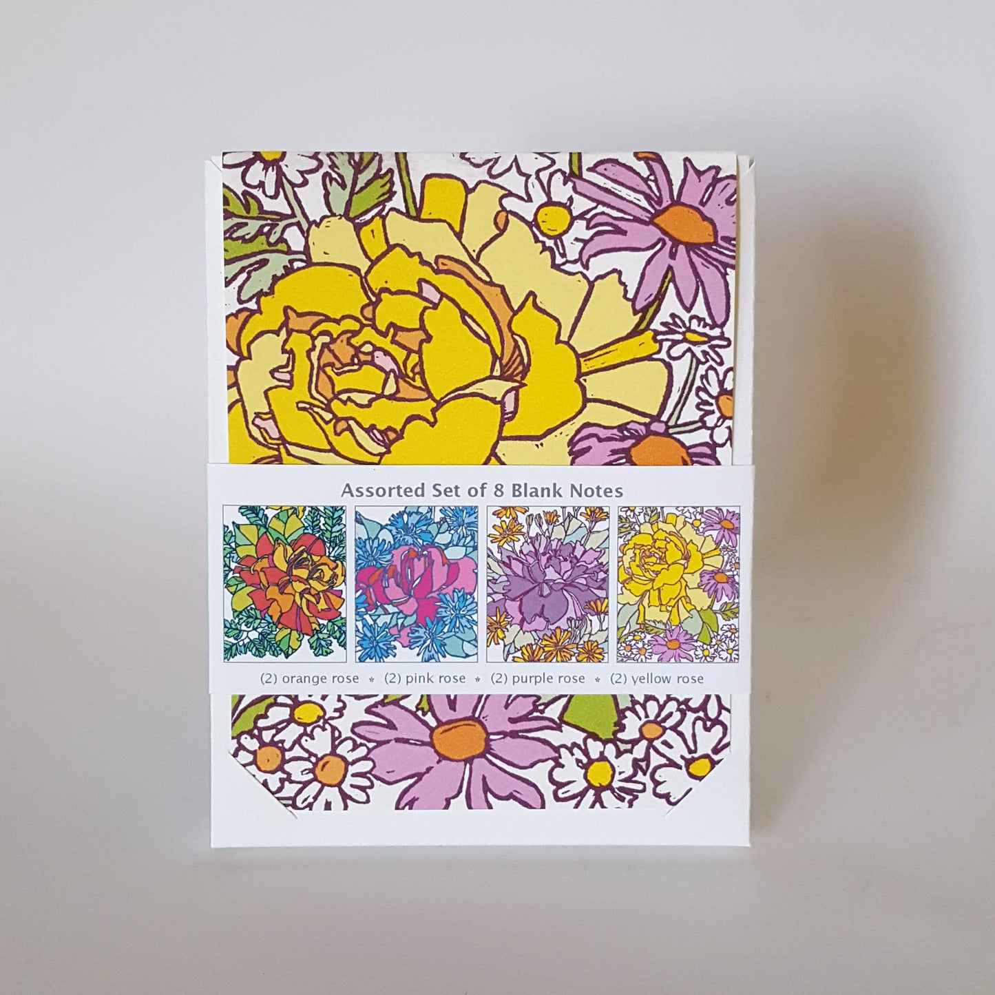 Assorted Botanical Rose Blank Note Card Set of 8 / Art Cards