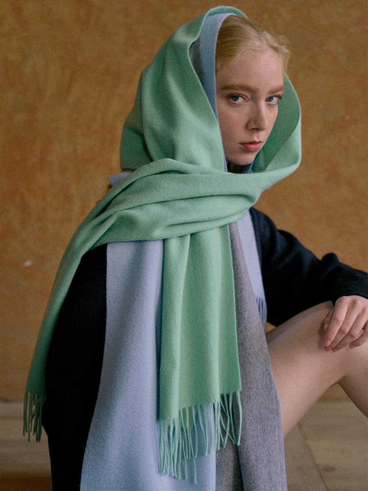 Lost Pattern NYC - "Lost in Warmth" Classic Cashmere Scarf - Green: Green