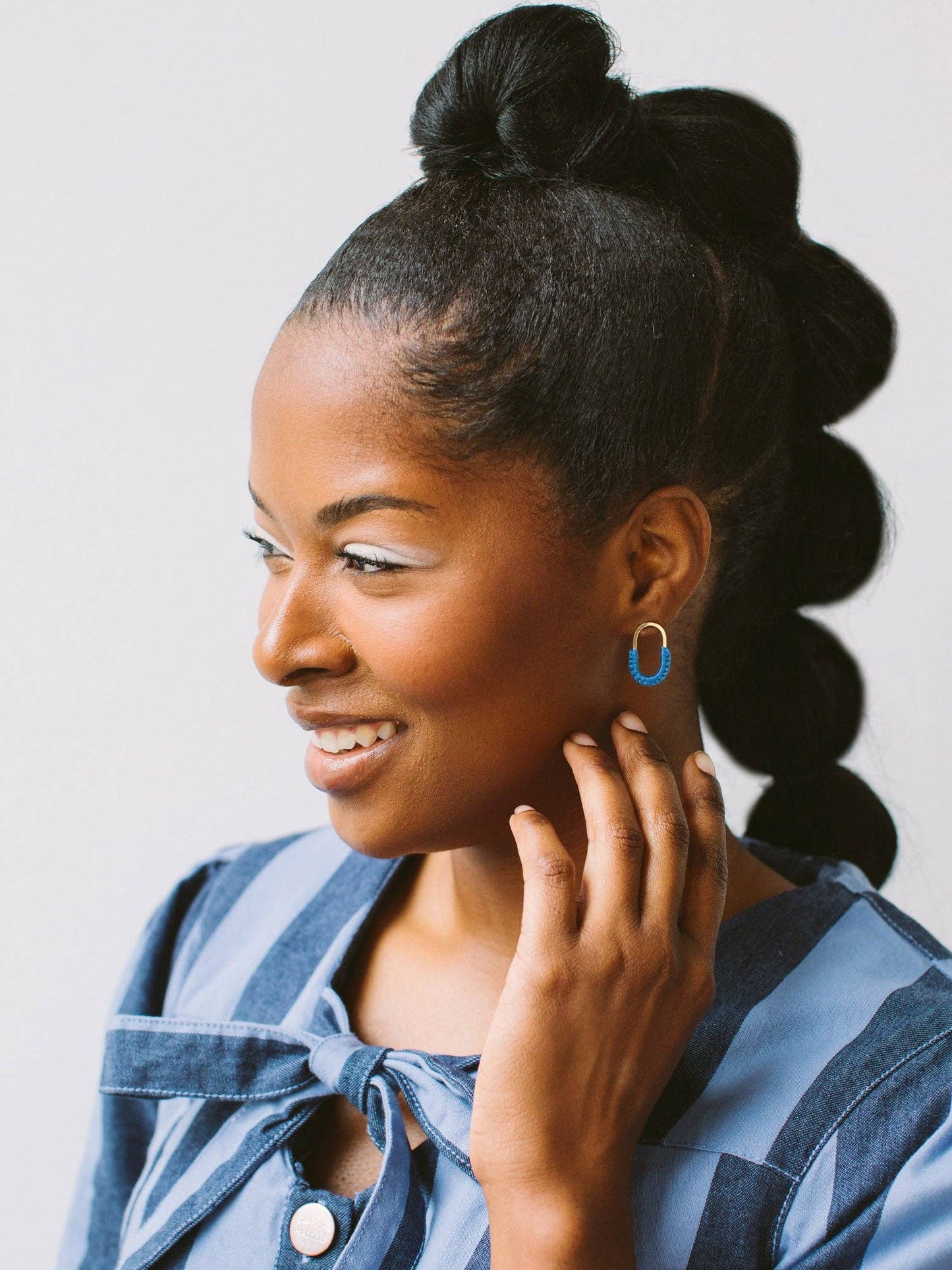 Mini Macramé Link Earrings: Cobalt