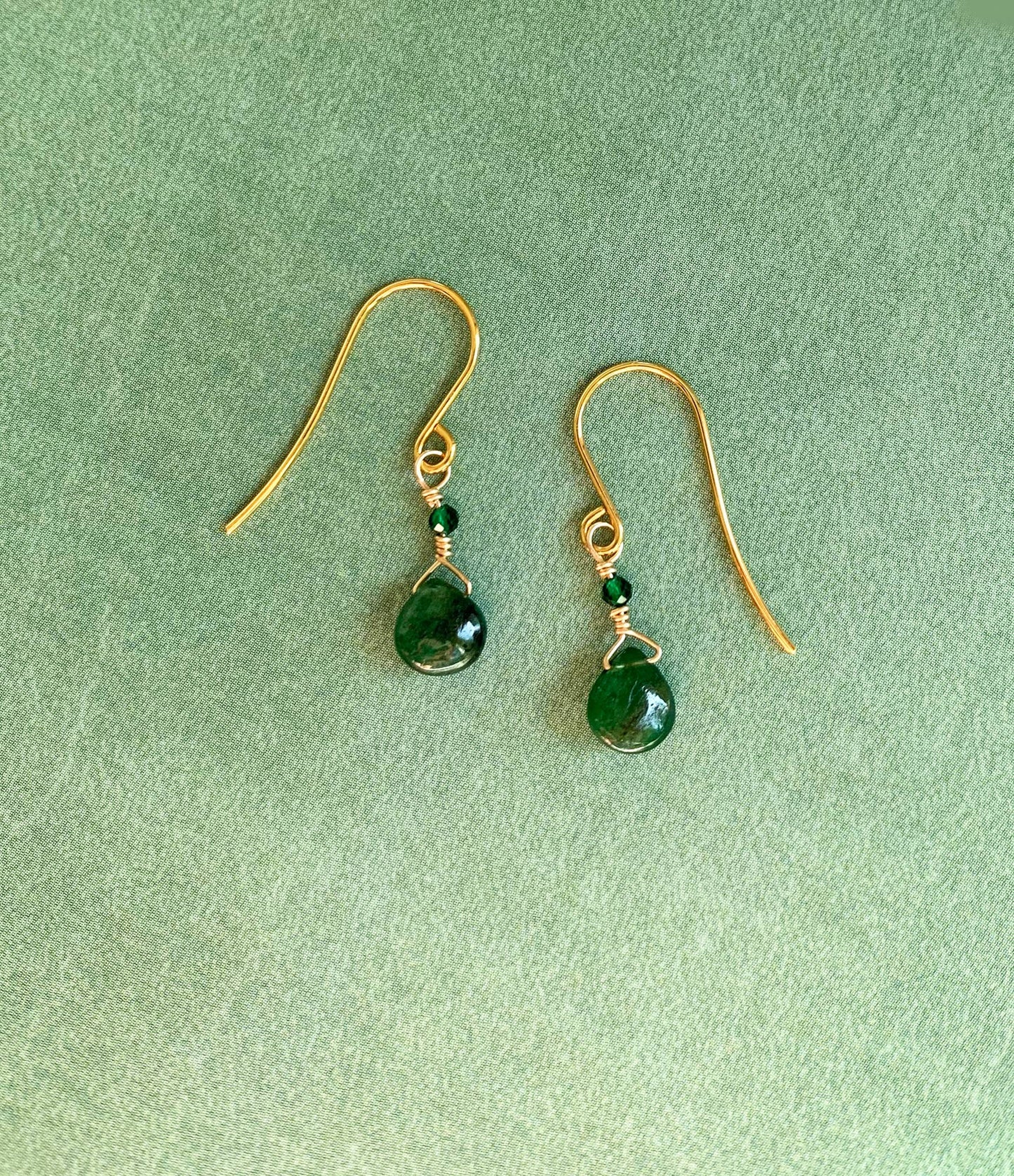 Petite Emerald Earrings: Gold Filled