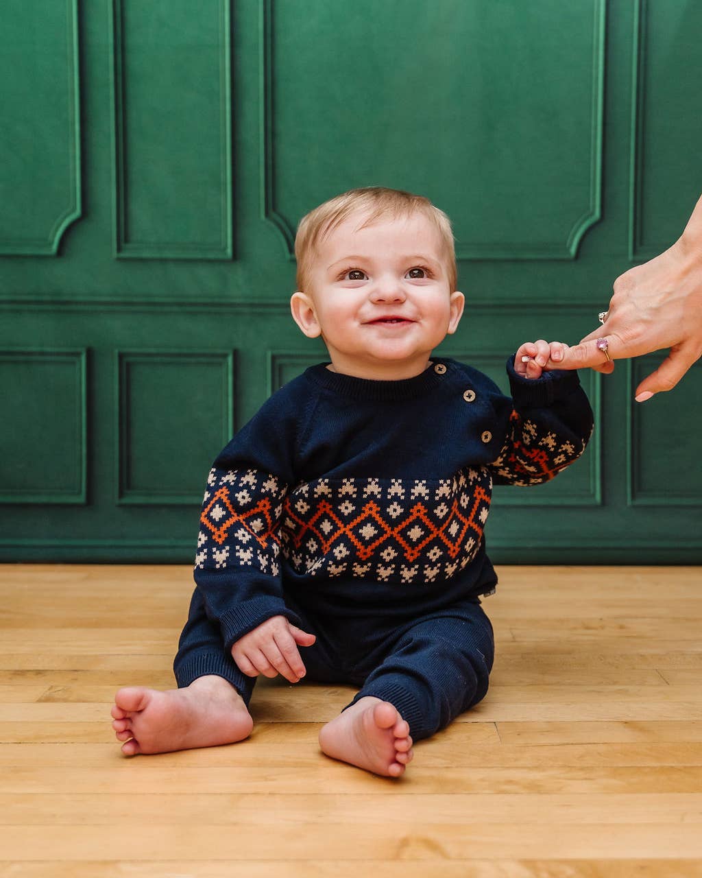 Fair Isle Raglan Sleeve Baby Pullover Sweater Navy Blue