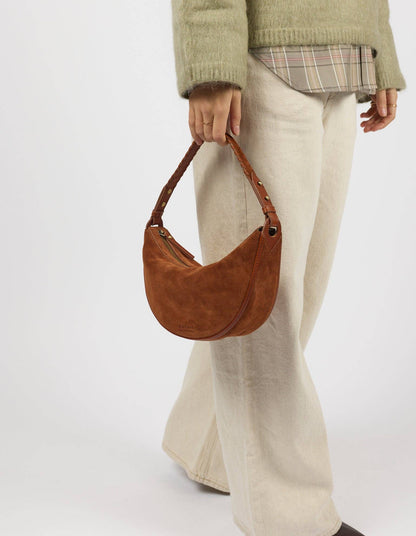 O My Bag - Leo Midi Shoulder Strap - Cognac Suède with Classic Leather: Cognac / Suede / Small