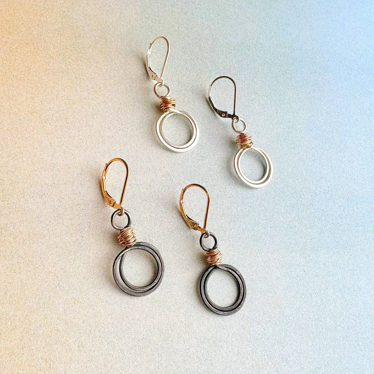 Gold Swirl Loops Sterling Silver Circle Earrings Wire Wrap