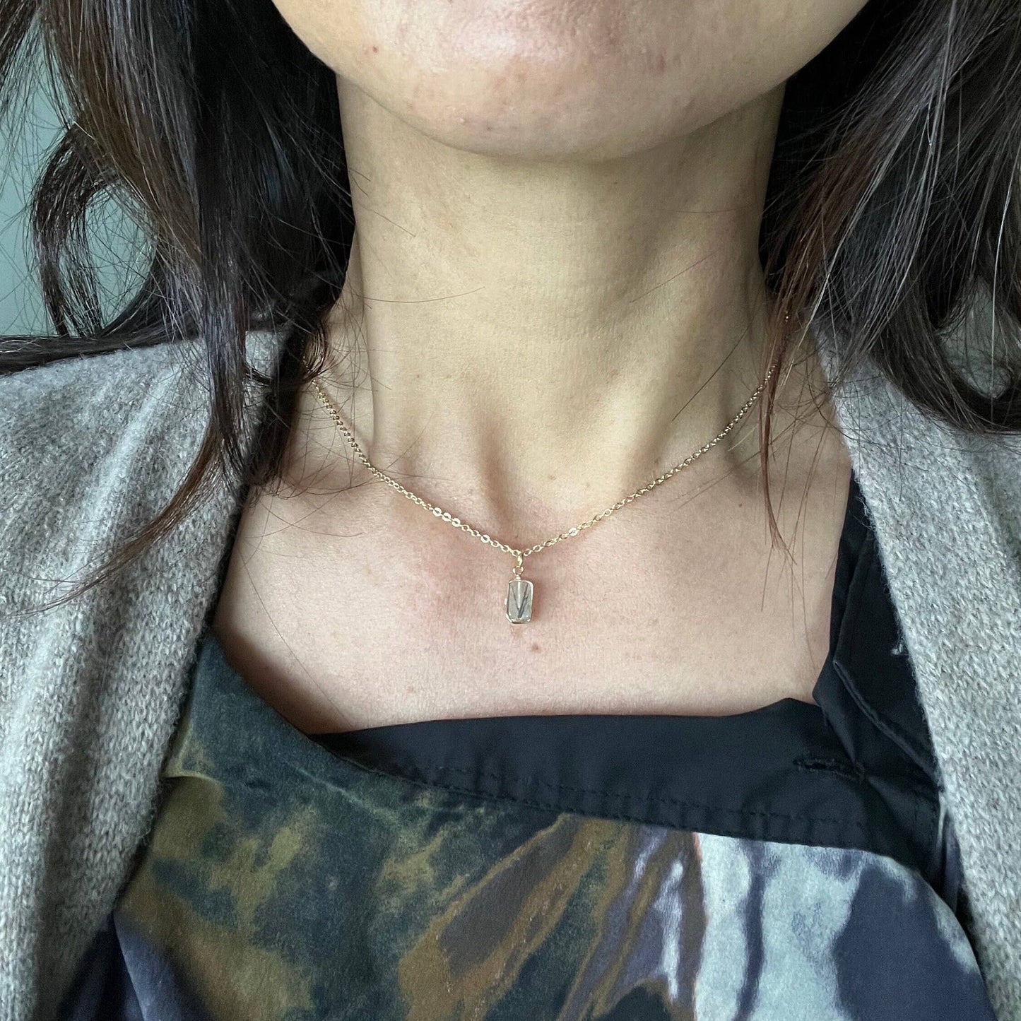 Gold Dainty Rutilated Quartz Necklace: 18 inch