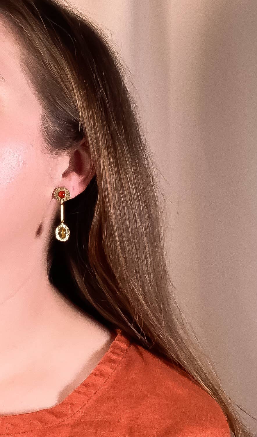 Carnelian + Tiger's Eye Vintage Starburst Drop Earrings