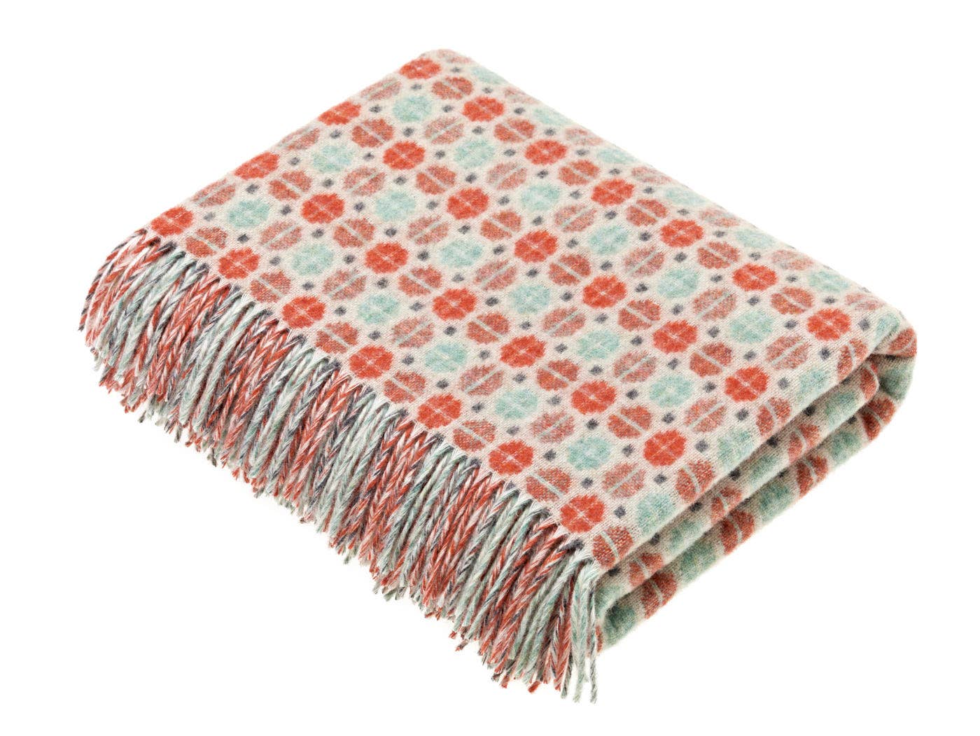 Coral & Mint Merino Lambswool Throw Made in England