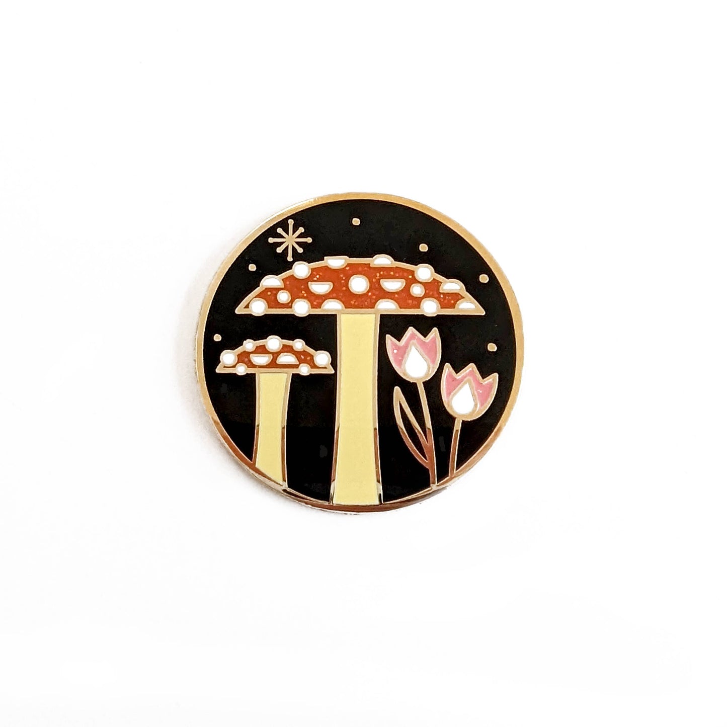 Mushroom and Flowers Hard Enamel Pin with glitter