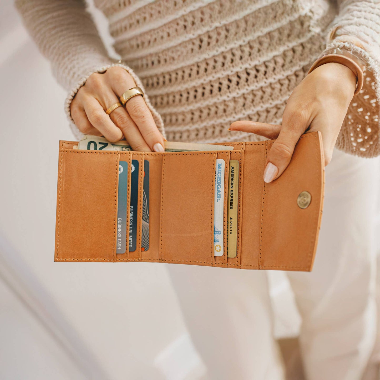 Woven Leather Wallet: Chestnut