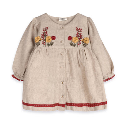 Ravello Embroidered Baby Dress & Bloomer (Linen Blend): Natural