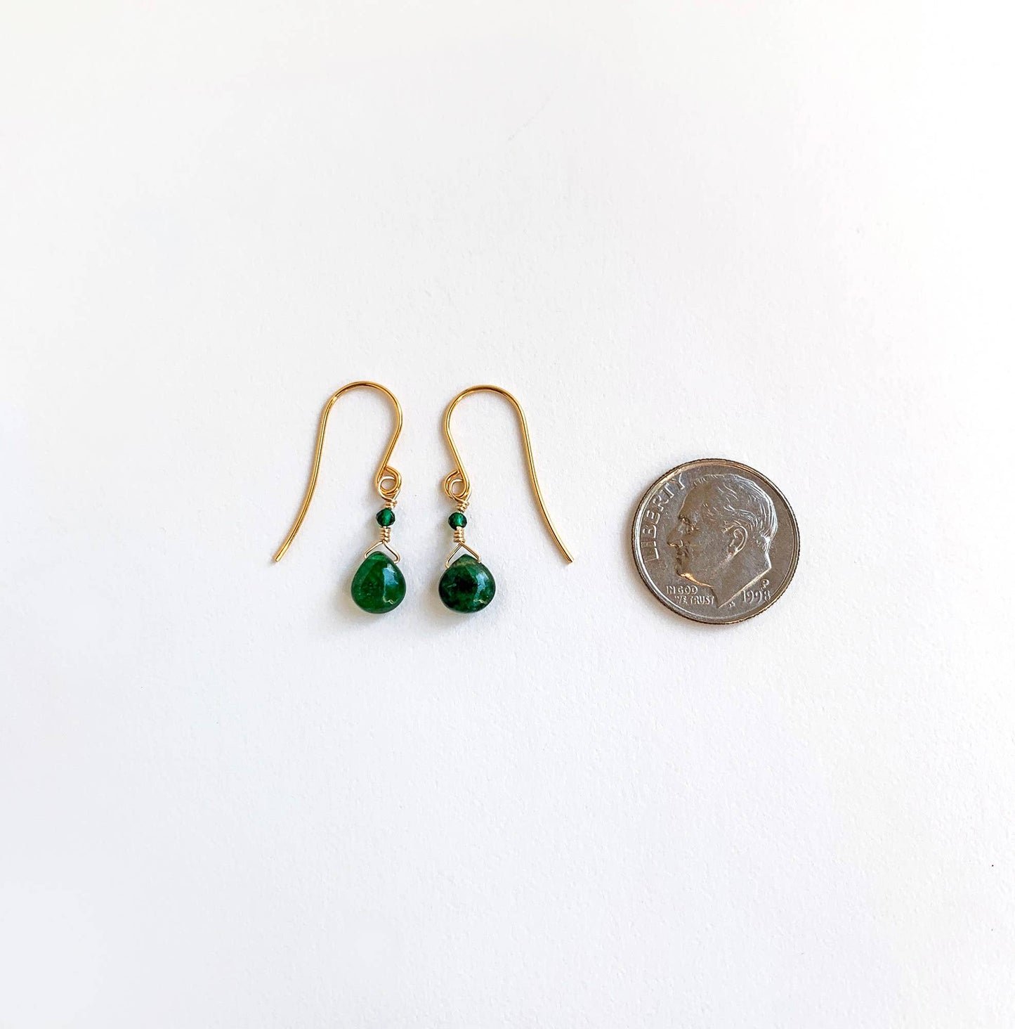 Petite Emerald Earrings: Gold Filled